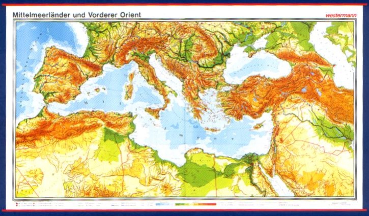 Wandkarte Mittelmeerländer, physisch/politisch, 200x132 cm