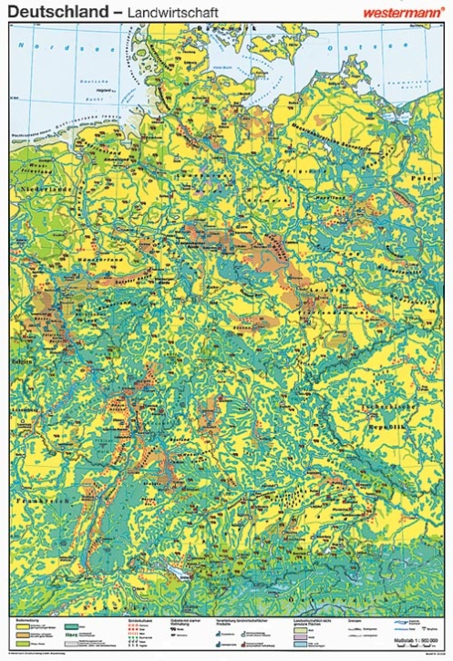 Wandkarte Deutschland, Landwirtschaft, 147x212 cm