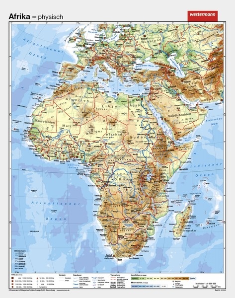 Wandkarte Afrika, physisch/politisch, 130 x 165cm