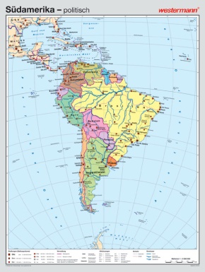 Wandkarte Südamerika, physisch/politisch, 127x169 cm