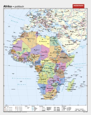 Wandkarte Afrika, physisch/politisch, 130 x 165cm