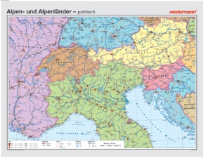 Wandkarte Alpen und Alpenländer, physisch/politisch, 181x140 cm