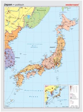 Wandkarte Japan, physisch/politisch, 147 x 202cm