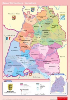 Posterkarte Baden-Württemberg, physisch/politisch, 100x70 cm